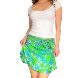 Lilly Pulitzer silk mini skirt A-line Size 6 blue & green floral print